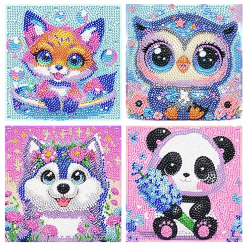 KiKiHong 4er Set Diamond Painting Kinder,Diamond Painting Tiere Junge Mädchen Geschenke 6 7 8 9 10 11 12 Jahre für Home Wand Décor（15x15cm） von KiKiHong