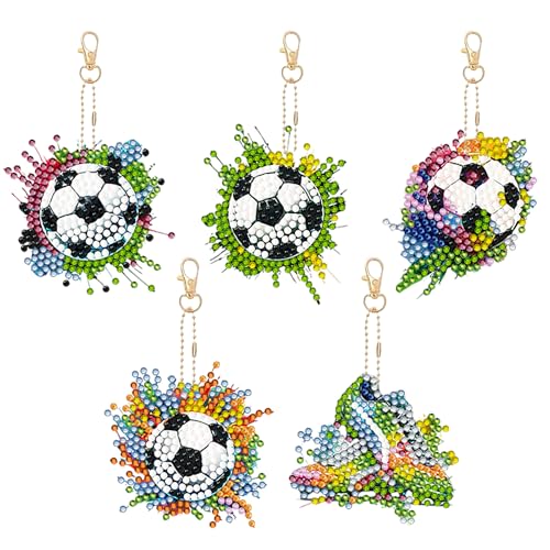 KiKiHong 5 Stück Diamond Painting Schlüsselanhänger,Schlüsselanhänger Fußball,Diamond Painting set für Kinder,Malen nach Zahlen DIY Diamant Malerei für Damen Herren Tasche von KiKiHong