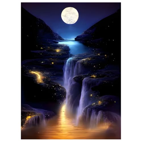 KiKiHong 5D Diamond Painting Set,Diamond Painting Erwachsene Mond Wasserfall Diamant Malerei Set für Wohnzimmer Wand Dekoration(30x40cm) von KiKiHong