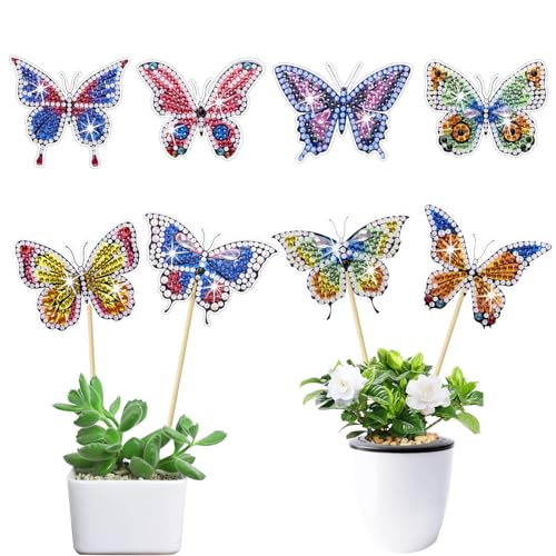 KiKiHong 8 Stück Diamond Painting Schmetterling,Diamond Art Painting,Garten Schmetterling Deko,Garten Schmetterlinge Deko Set Ideal für Gärten und Innenräume von KiKiHong