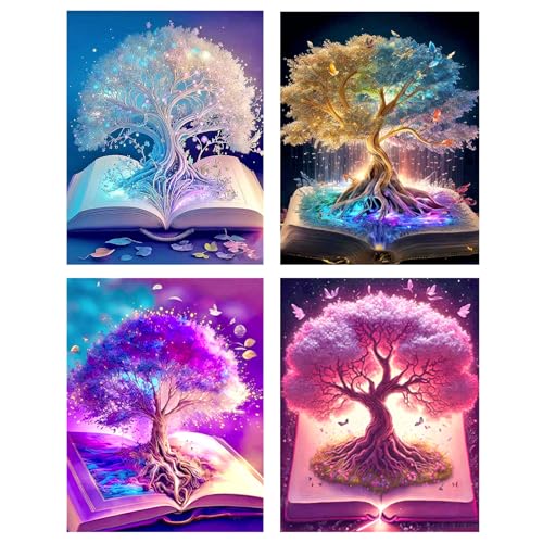 KiKiHong Diamond Painting 4er Set,Diamond Painting Lebensbaum,Erwachsene,Kinder DIY Cross Stickerei Malerei Kits für Home Wanddekoratio 30x40cm von KiKiHong