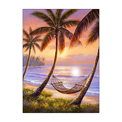 KiKiHong Diamond Painting Set, Sonnenuntergang Landschaft am Meer 5D Diamond Bilder Volldiamant Kunst Landschaftsmalerei Diamant Painting Malerei für Wanddekoration (30x40cm) von KiKiHong