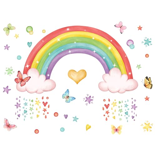 KiKiHong Wandtattoo Regenbogen Wandaufkleber Schmetterlinge Wolke Wandaufkleber Wandsticker Kinderzimmer Wanddeko für Mädchenzimmer Kinderzimmer Babyzimmer von KiKiHong