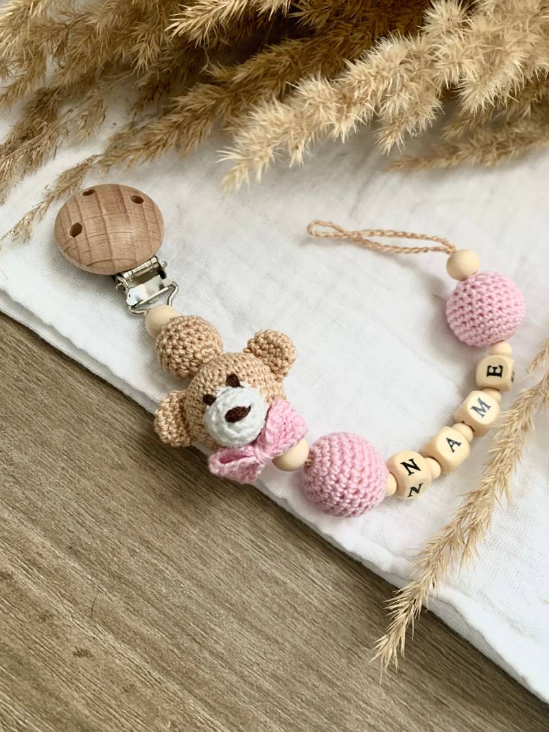 Schnullerkette Mit Namen, Personalisiert, Teddybär von KiLiLuNi