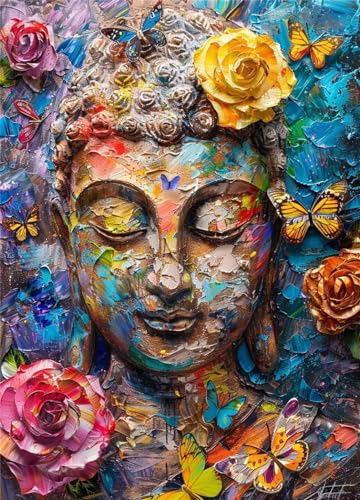 Buddha Blume Diamond Painting Erwachsene, 5D DIY Square Diamant Painting Bilder Kits, DIY Diamant Malerei mit Diamond Painting Zubehör, Diamant Kunst Stickerei Set für Home Wand Décor 50x70cm FX-36 von Kiagazaa