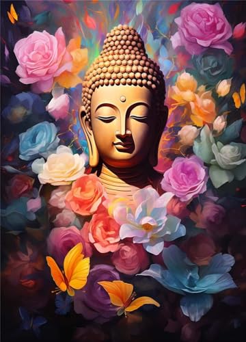 Diamond Painting Buddha Blume, DIY 5D Diamant Painting Bilder Erwachsene, DIY Diamant Malerei Full Square Strass Stickerei Diamant Malerei Set, Diamond Art Anfänger Set Home Wand Décor 30x50cm FX-93 von Kiagazaa