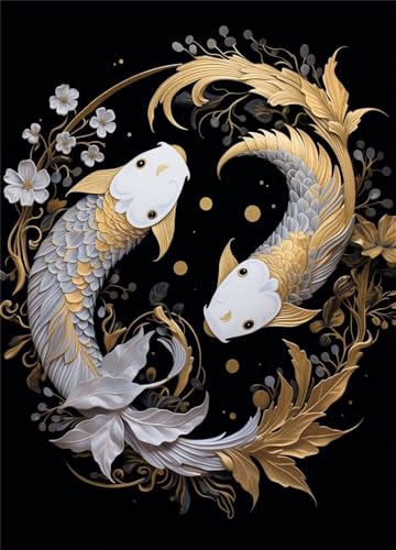 Diamond Painting Koi Tier, DIY 5D Diamant Painting Bilder Erwachsene, DIY Diamant Malerei Full Square Drill Strass Stickerei Diamant Malerei Set, Diamond Art Anfänger Set Home Wand Décor 35x45cm FX-83 von Kiagazaa