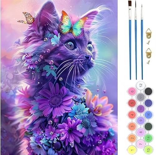 Fantasie Katze Malen Nach Zahlen, Paint by Numbers Malen Nach Zahlen Adult Kit, Groß DIY Handgemalt Ölgemälde Kit für Anfänger Mit Pinsels Und Acrylfarbe, für Home Décor Geschenke 30x40cm (No Frame) von Kiagazaa