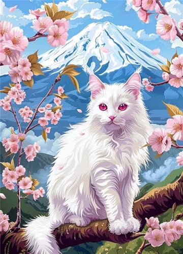 Katze Blume Diamond Painting Erwachsene, 5D DIY Square Diamant Painting Bilder Kits, DIY Diamant Malerei mit Diamond Painting Zubehör, Diamant Kunst Stickerei Set für Home Wand Décor 20x30cm FX-48 von Kiagazaa