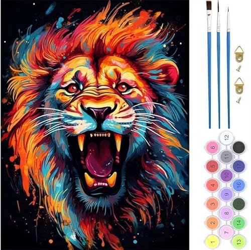 Löwe Tier Malen Nach Zahlen, Paint by Numbers Malen Nach Zahlen Adult Kit, Groß DIY Handgemalt Ölgemälde Kit für Anfänger Mit Pinsels Und Acrylfarbe, für Home Décor Geschenke 70x90cm (No Frame) von Kiagazaa