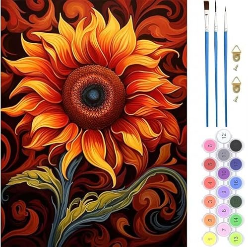 Malen Nach Zahlen Erwachsene, Malen Nach Zahlen Sonnenblume, Paint by Numbers Anfänger Mit Pinseln und Acrylpigmen Handgemalt Ölgemälde Leinwand Kit für Geschenke und Home Deko 30x40cm (Rahmenlos) von Kiagazaa