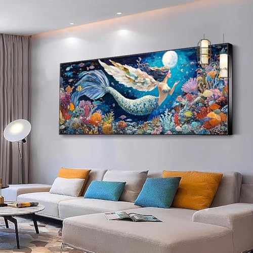 Malen nach Zahlen Erwachsene Anime Malen Nach Zahlen ab 7 9 10 Jahre Mädchen, Paint by Numbers Adult, Kreativ set mit Leinwand Pinsel und Acrylfarben Home Decor Geschenke Meerjungfrau 100x230cm Y52 von Kiagazaa