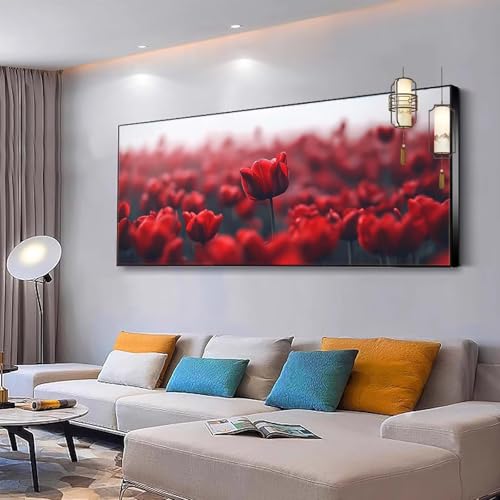 Malen nach Zahlen Erwachsene Blume Malen nach Zahlen Mädchen ab 10, Kreativ set mit Leinwand Pinsel und Acrylfarben Bastelset Erwachsene Frauen für Geschenke und Home Haus Deko Tulpe 100x230cm Y312 von Kiagazaa