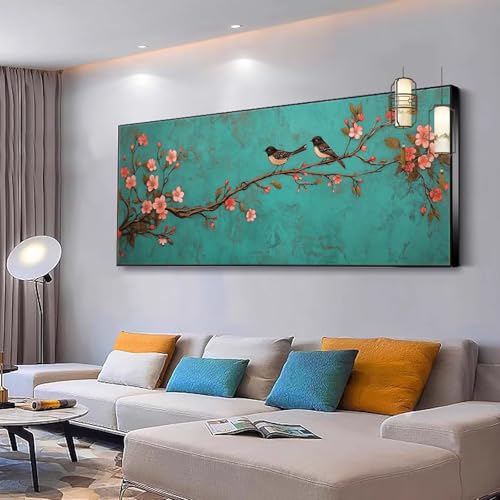 Malen nach Zahlen Erwachsene Blume Malen nach Zahlen Mädchen ab 7,Kreativ mit Leinwand Pinsel und Acrylfarben Bastelset Erwachsene Frauen für Geschenke und Home Deko Vogel 50x100cm Ohne Rahmen Y300 von Kiagazaa