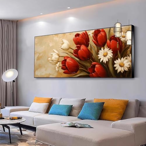 Malen nach Zahlen Erwachsene Blume Malen nach Zahlen Mädchen ab 7,Kreativ set mit Leinwand Pinsel und Acrylfarben Bastelset Erwachsene Frauen für Geschenke und Home Deko Tulpe 40x70cm Ohne Rahmen Y315 von Kiagazaa