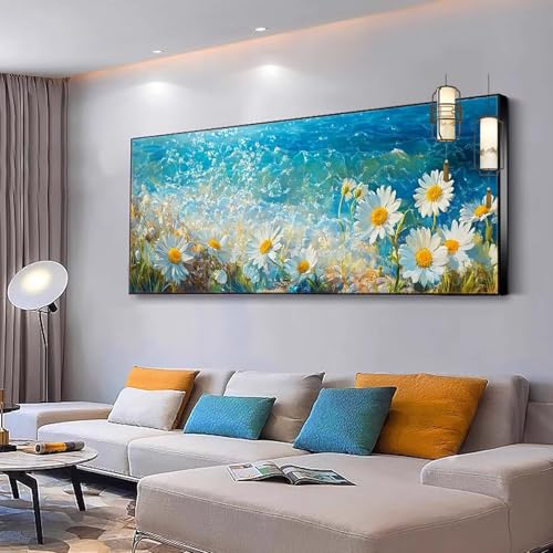 Malen nach Zahlen Erwachsene Blume Paint by Numbers Adult Kinder Anfänger DIY Bastelset mit 3 Pinsel und Acrylfarben von Knitterfreie Leinwand Kit, Home Wand Dekoration Gänseblümchen 80x160cm Y305 von Kiagazaa