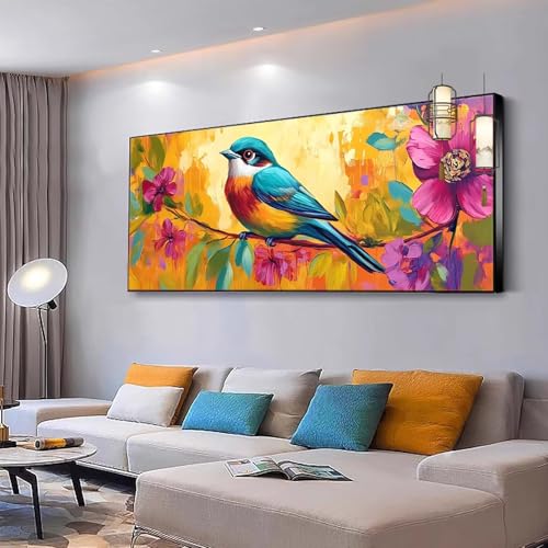 Malen nach Zahlen Erwachsene Blume Paint by Numbers Adult Kinder DIY Bastelset mit 3 Pinsel und Acrylfarben von Knitterfreie Leinwand Kit für Frauen Geschenke, Home Wand Dekoration Vogel 90x180cm Y299 von Kiagazaa