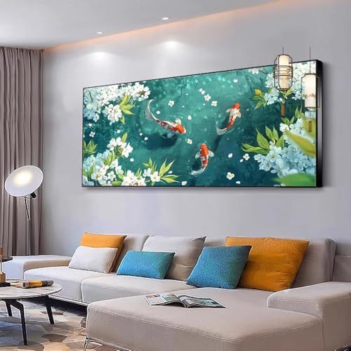 Malen nach Zahlen Erwachsene Koi Malen nach Zahlen Mädchen ab 10, Kreativ set mit Leinwand Pinsel und Acrylfarben Bastelset Erwachsene Frauen für Geschenke und Home Deko Blume 30x60cm Ohne Rahmen Y330 von Kiagazaa