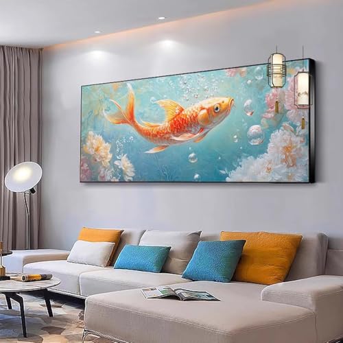 Malen nach Zahlen Erwachsene Koi Paint by Numbers Adult Kinder DIY Bastelset mit 3 Pinsel und Acrylfarben von Knitterfreie Leinwand Kit für Frauen Geschenke, Home Wand Dekoration Lieblich 30x60cm Y332 von Kiagazaa