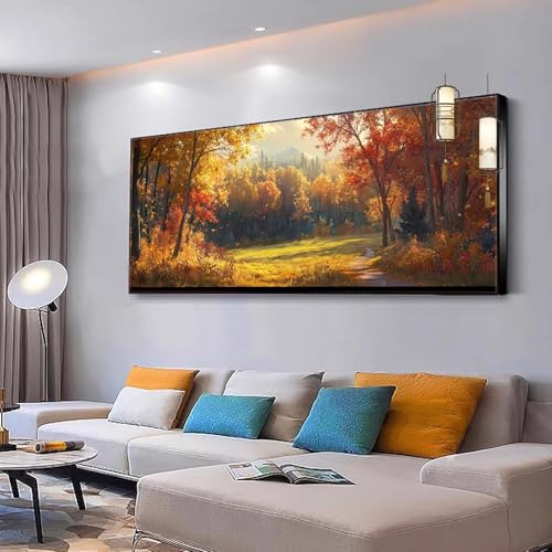 Malen nach Zahlen Erwachsene Landschaft Malen Nach Zahlen ab 7 9 10 Jahre Mädchen, Paint by Numbers Adult, Kreativ set mit Leinwand Pinsel und Acrylfarben Home Decor Geschenke Ahornblätter 30x60cm Y76 von Kiagazaa