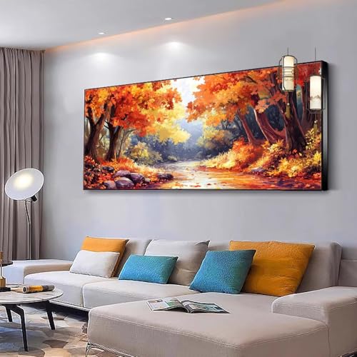 Malen nach Zahlen Erwachsene Landschaft Malen Nach Zahlen ab 7 9 10 Jahre Mädchen, Paint by Numbers Adult, Kreativ set mit Leinwand Pinsel und Acrylfarben Home Decor Geschenke Ahornblätter 40x70cm Y73 von Kiagazaa