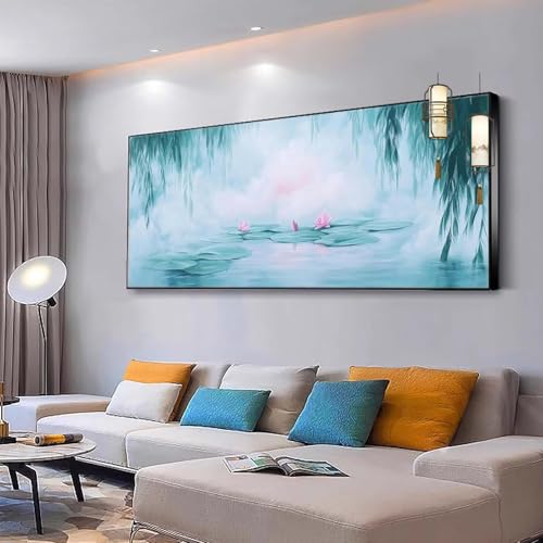 Malen nach Zahlen Erwachsene Landschaft Malen Nach Zahlen ab 7 9 10 Jahre Mädchen, Paint by Numbers Adult, Kreativ set mit Leinwand Pinsel und Acrylfarben Home Decor Lotus 100x200cm Ohne Rahmen Y97 von Kiagazaa