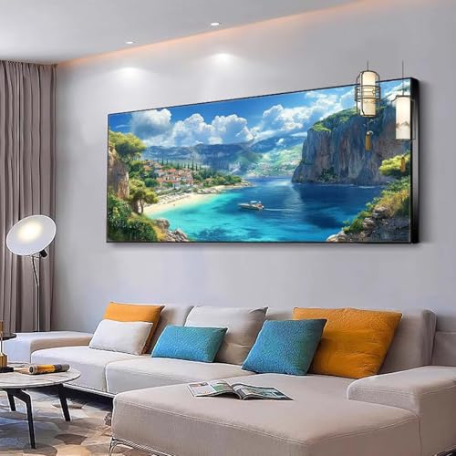 Malen nach Zahlen Erwachsene Landschaft Malen Nach Zahlen ab 7 9 10 Jahre Mädchen, Paint by Numbers Adult, Kreativ set mit Leinwand Pinsel und Acrylfarben Home Decor Meer 100x200cm Ohne Rahmen Y91 von Kiagazaa