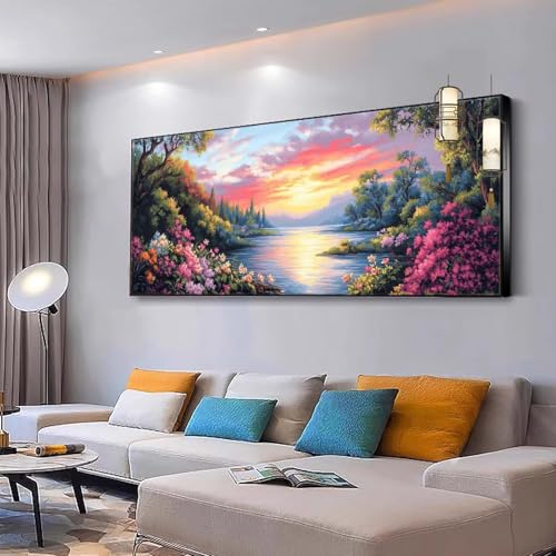 Malen nach Zahlen Erwachsene Landschaft Malen Nach Zahlen ab 7 9 10 Jahre Mädchen, Paint by Numbers Adult, Kreativ set mit Leinwand Pinsel und Acrylfarben Home Decor Meer 100x230cm Ohne Rahmen Y88 von Kiagazaa