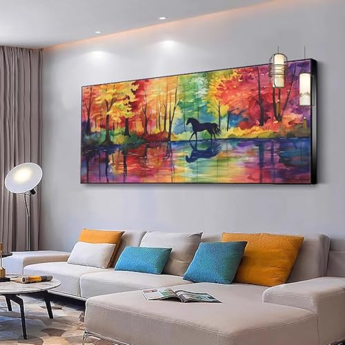 Malen nach Zahlen Erwachsene Landschaft Malen Nach Zahlen ab 7 9 10 Jahre Mädchen, Paint by Numbers Adult, Kreativ set mit Leinwand Pinsel und Acrylfarben Home Decor Pferd 100x200cm Ohne Rahmen Y124 von Kiagazaa