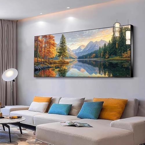 Malen nach Zahlen Erwachsene Landschaft Malen Nach Zahlen ab 7 9 10 Jahre Mädchen, Paint by Numbers Adult, Kreativ set mit Leinwand Pinsel und Acrylfarben Home Decor See 100x200cm Ohne Rahmen Y103 von Kiagazaa