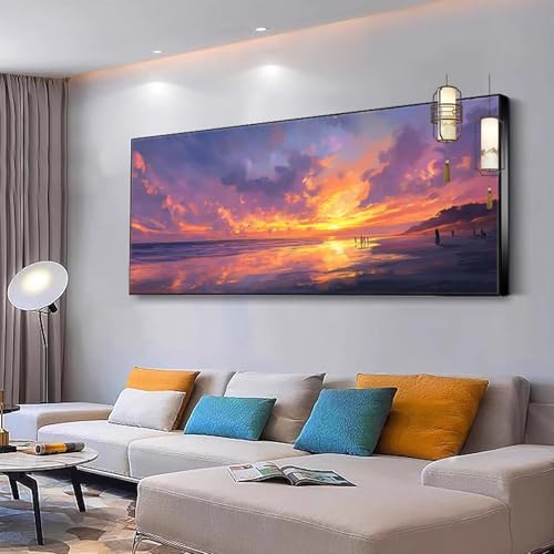 Malen nach Zahlen Erwachsene Landschaft Malen Nach Zahlen ab 7 9 10 Jahre Mädchen, Paint by Numbers Adult, Kreativ set mit Leinwand Pinsel und Acrylfarben Home Decor Sonnenuntergang 100x200cm Y121 von Kiagazaa