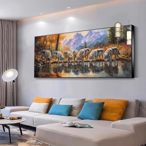 Malen nach Zahlen Erwachsene Landschaft Malen Nach Zahlen ab 7 9 10 Jahre Mädchen, Paint by Numbers Adult, Kreativ set mit Leinwand Pinsel und Acrylfarben Home Decor Wolf 100x200cm Ohne Rahmen Y118 von Kiagazaa