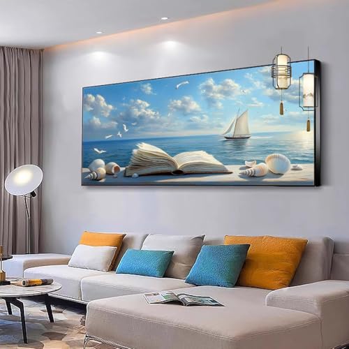 Malen nach Zahlen Erwachsene Landschaft Malen nach Zahlen Mädchen ab 10, Kreativ set mit Leinwand Pinsel und Acrylfarben Bastelset Erwachsene Frauen für Geschenke und Home Haus Deko Meer 100x200cm Y90 von Kiagazaa