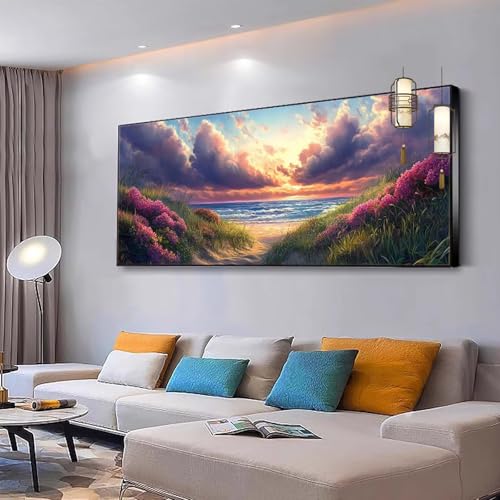 Malen nach Zahlen Erwachsene Landschaft Malen nach Zahlen Mädchen ab 10, Kreativ set mit Leinwand Pinsel und Acrylfarben Bastelset Erwachsene Frauen für Geschenke und Home Haus Deko Meer 100x200cm Y81 von Kiagazaa