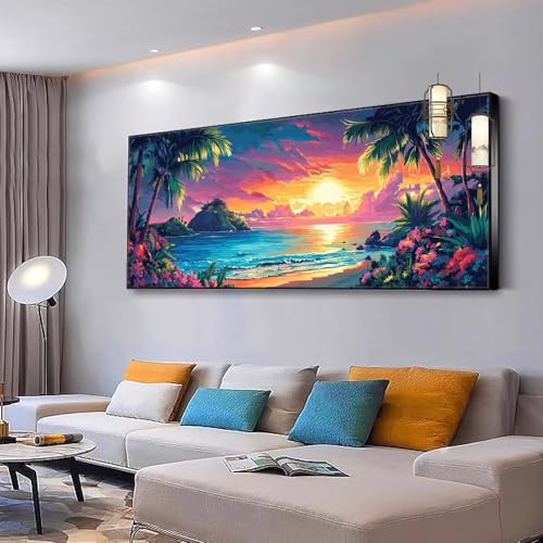 Malen nach Zahlen Erwachsene Landschaft Malen nach Zahlen Mädchen ab 10, Kreativ set mit Leinwand Pinsel und Acrylfarben Bastelset Erwachsene Frauen für Geschenke und Home Haus Deko Meer 100x200cm Y87 von Kiagazaa