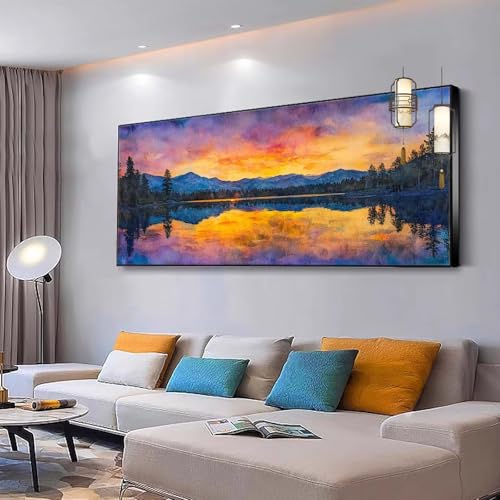 Malen nach Zahlen Erwachsene Landschaft Malen nach Zahlen Mädchen ab 10, Kreativ set mit Leinwand Pinsel und Acrylfarben Bastelset Erwachsene Frauen für Geschenke und Home Haus Deko See 100x200cm Y102 von Kiagazaa