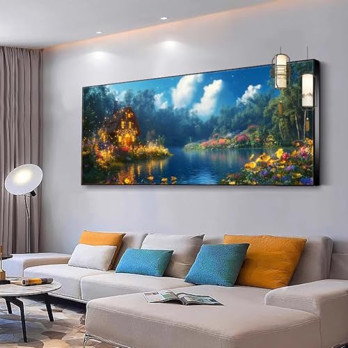 Malen nach Zahlen Erwachsene Landschaft Malen nach Zahlen Mädchen ab 10, Kreativ set mit Leinwand Pinsel und Acrylfarben Bastelset Erwachsene Frauen für Geschenke und Home Haus Deko See 100x200cm Y99 von Kiagazaa