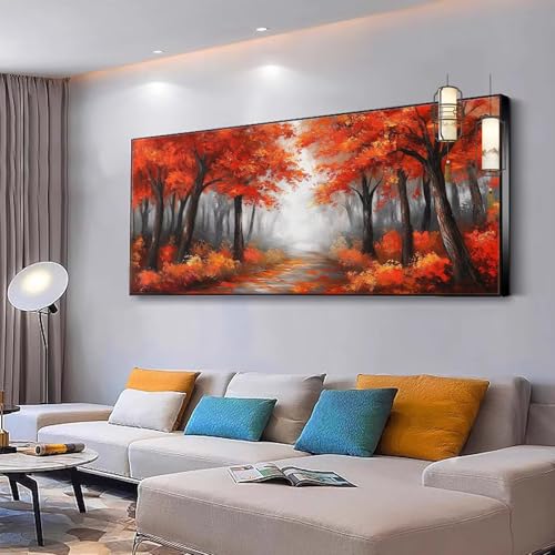 Malen nach Zahlen Erwachsene Landschaft Malen nach Zahlen Mädchen ab 10, Kreativ set mit Leinwand Pinsel und Acrylfarben Bastelset Erwachsene Frauen für Home Deko Ahornblätter 60x150cm Ohne Rahmen Y72 von Kiagazaa