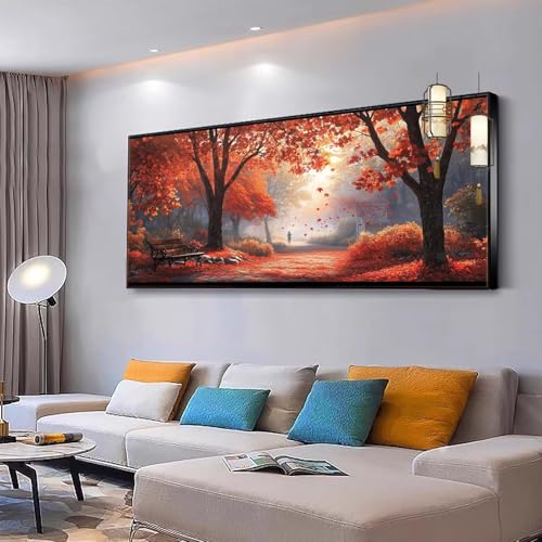 Malen nach Zahlen Erwachsene Landschaft Malen nach Zahlen Mädchen ab 10, Kreativ set mit Leinwand Pinsel und Acrylfarben Bastelset Erwachsene Frauen für Home Deko Ahornblätter 80x160cm Ohne Rahmen Y75 von Kiagazaa