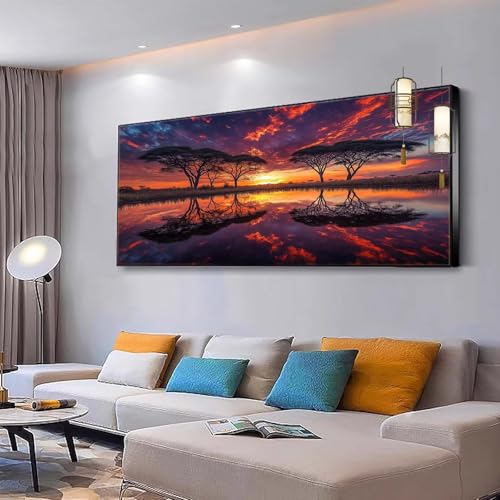 Malen nach Zahlen Erwachsene Landschaft Malen nach Zahlen Mädchen ab 10, Kreativ set mit Leinwand Pinsel und Acrylfarben Bastelset Frauen für Home Haus Deko Sonnenuntergang 100x200cm Ohne Rahmen Y120 von Kiagazaa