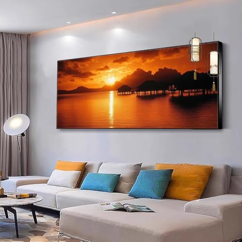 Malen nach Zahlen Erwachsene Landschaft Malen nach Zahlen Mädchen ab 10, Kreativ set mit Leinwand Pinsel und Acrylfarben Bastelset Frauen für Home Haus Deko Sonnenuntergang 100x230cm Ohne Rahmen Y123 von Kiagazaa