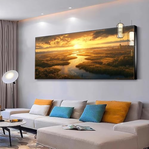 Malen nach Zahlen Erwachsene Landschaft Paint by Numbers Adult Kinder Anfänger DIY Bastelset mit 3 Pinsel und Acrylfarben von Knitterfreie Leinwand Kit, Home Wand Dekor Sonnenuntergang 40x80cm Y122 von Kiagazaa