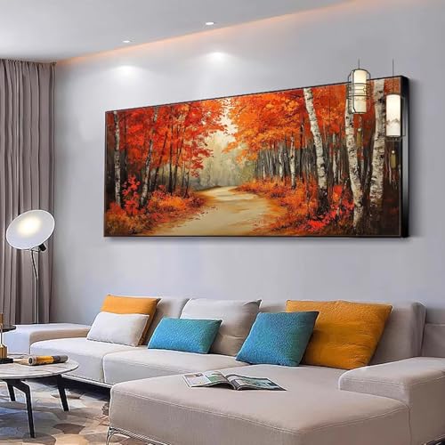 Malen nach Zahlen Erwachsene Landschaft Paint by Numbers Adult Kinder Anfänger DIY Bastelset mit 3 Pinsel und Acrylfarben von Knitterfreie Leinwand Kit, Home Wand Dekoration Ahornblätter 40x80cm Y71 von Kiagazaa