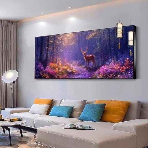 Malen nach Zahlen Erwachsene Landschaft Paint by Numbers Adult Kinder Anfänger DIY Bastelset mit 3 Pinsel und Acrylfarben von Knitterfreie Leinwand Kit, Home Wand Dekoration Hirsche 100x200cm Y119 von Kiagazaa