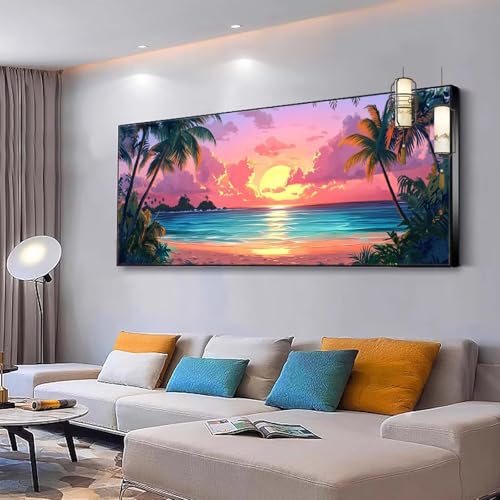 Malen nach Zahlen Erwachsene Landschaft Paint by Numbers Adult Kinder DIY Bastelset mit 3 Pinsel und Acrylfarben von Knitterfreie Leinwand Kit für Frauen Geschenke, Home Wand Dekor Meer 100x200cm Y89 von Kiagazaa