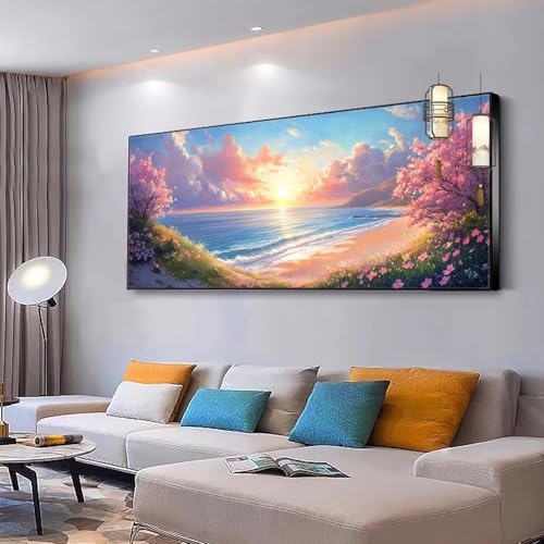 Malen nach Zahlen Erwachsene Landschaft Paint by Numbers Adult Kinder DIY Bastelset mit 3 Pinsel und Acrylfarben von Knitterfreie Leinwand Kit für Frauen Geschenke, Home Wand Dekor Meer 100x230cm Y86 von Kiagazaa