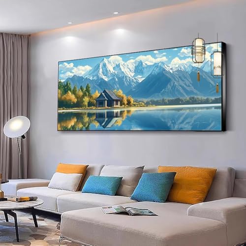 Malen nach Zahlen Erwachsene Landschaft Paint by Numbers Adult Kinder DIY Bastelset mit 3 Pinsel und Acrylfarben von Knitterfreie Leinwand Kit für Frauen Geschenke, Home Wand Dekor See 100x200cm Y104 von Kiagazaa