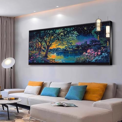 Malen nach Zahlen Erwachsene Landschaft Paint by Numbers Adult Kinder DIY Bastelset mit 3 Pinsel und Acrylfarben von Knitterfreie Leinwand Kit für Frauen Geschenke, Home Wand Dekor See 100x200cm Y101 von Kiagazaa