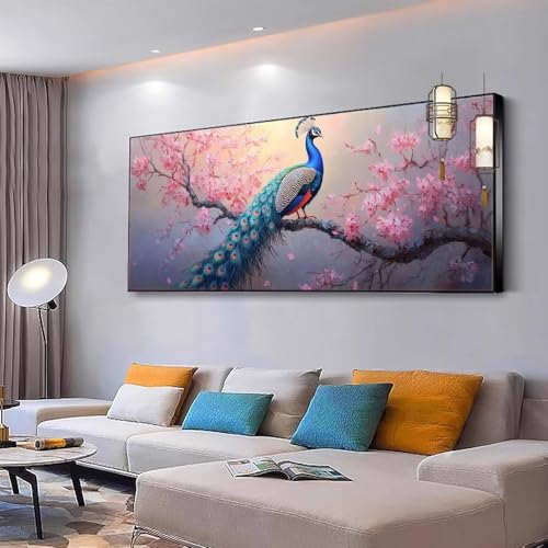 Malen nach Zahlen Erwachsene Pfau Malen Nach Zahlen ab 7 9 10 Jahre Mädchen, Paint by Numbers Adult, Kreativ set mit Leinwand Pinsel und Acrylfarben Home Decor Geschenke Blume 40x70cm Ohne Rahmen Y343 von Kiagazaa