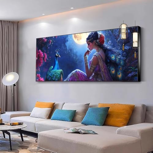 Malen nach Zahlen Erwachsene Pfau Malen Nach Zahlen ab 7 9 10 Jahre Mädchen, Paint by Numbers Adult, Kreativ set mit Leinwand Pinsel und Acrylfarben Home Decor Geschenke Frau 50x100cm Ohne Rahmen Y346 von Kiagazaa